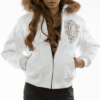 Pelle Pelle Womens Double P Fur Hood White Jacket
