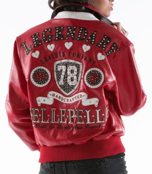 Pelle Pelle Women’s Encrusted Red Leather Varsity Jacket