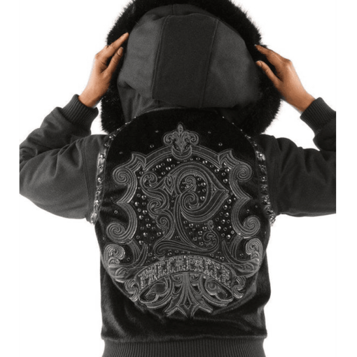 Pelle Pelle Women’s Fur Hooded Black Wool Jacket