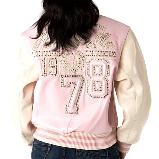 Pelle Pelle Women's Legendary MB 1978 Encrusted Studded Baby Pink and White Leather Jacket