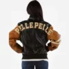 Pelle Pelle Womens Letterman Black Plush Tim Tan Alligator Leather Jacket