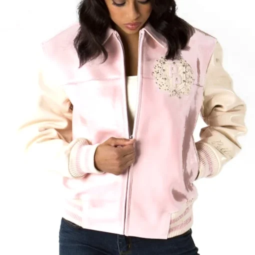 Pelle Pelle Women's MB 1978 Encrusted Studded Baby Pink Leather Jacket