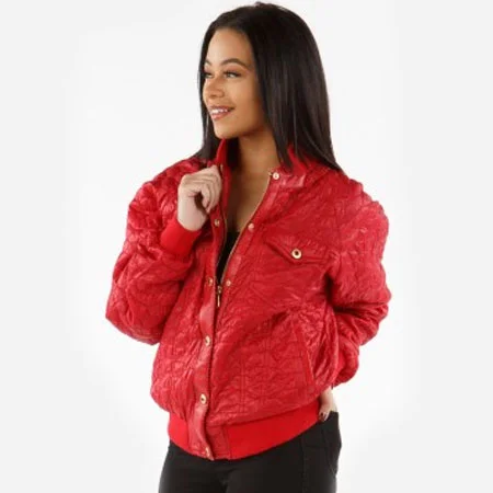 Pelle Pelle Womens Quilted Nylon Trim Crimson Jacket