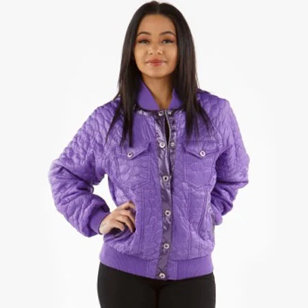 Pelle Pelle Womens Quilted Nylon Trim Purple Jacket