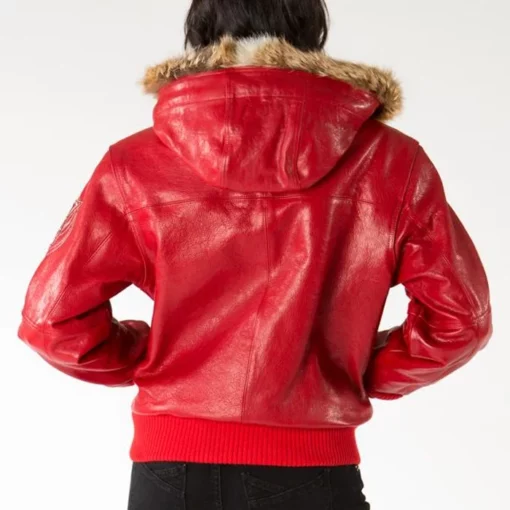 Pelle Pelle Womens Red Leather Jacket With Fur Hooded