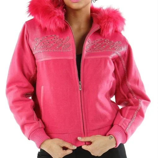 Pelle Pelle Women's Supreme Club Fur Hooded Pink Jacket