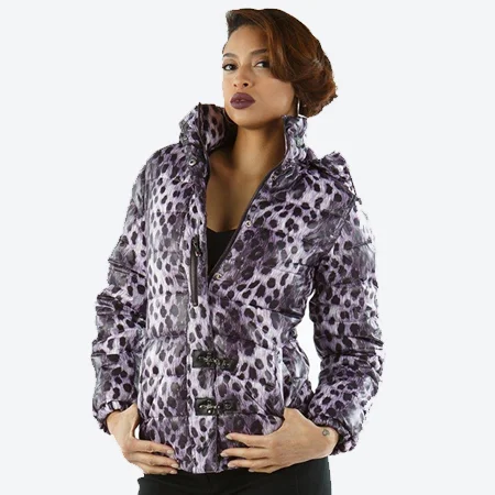 Pelle Pelle Women's Ultimate Signature Cheetah Print Purple Winter Coat