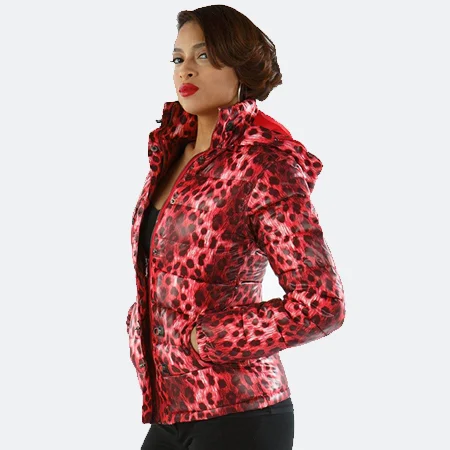 Pelle Pelle Women's Ultimate Signature Cheetah Print Red Winter Coat