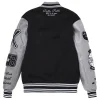 Pelle Pelle World Famous MB 1978 Black and Grey Varsity Wool Jacket with Leather Sleeves