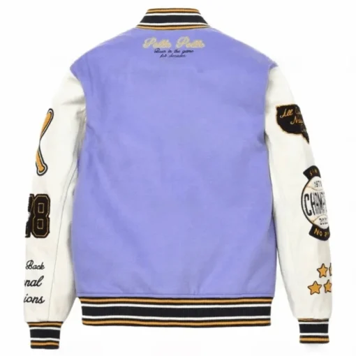 Pelle Pelle World Famous MB 1978 Purple and White Varsity Wool Jacket with Leather Sleeves