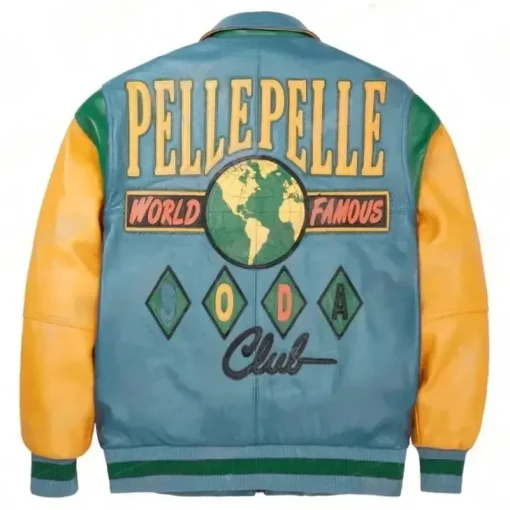Pelle Pelle World Famous Soda Club 1978 Turquoise and Yellow Leather Jacket