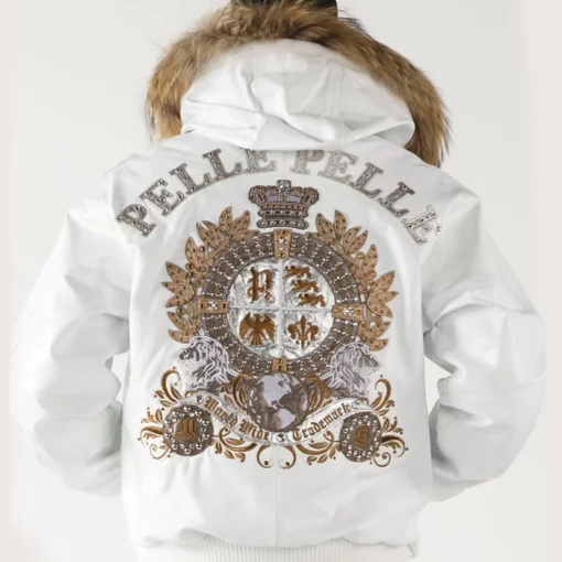 Pelle Pelle's Men Marc Buchanan White Crest Fur Hooded Leather Jacket