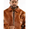 Pelle Pelle's Mens new Basic in Chestnut Alligator Full Genuine Leather Brown Jacket