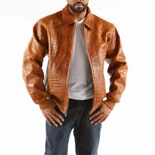 Pelle Pelle's Mens new Basic in Chestnut Alligator Full Genuine Leather Jacket