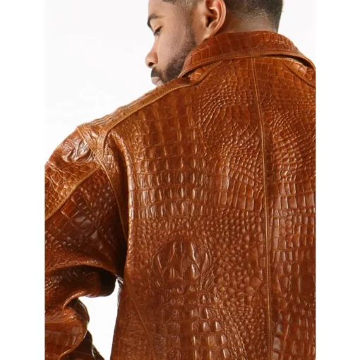 Pelle Pelle's Mens new Basic in Chestnut Alligator Genuine Leather Brown Jacket