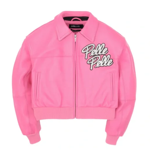 Soda Club Pelle Pelle Marc Buchanan World Famous Women’s Crop Studded Pink Leather Jacket