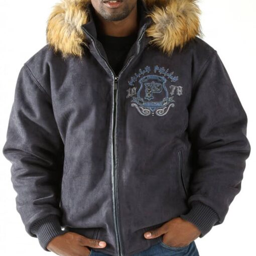 Unrivaled - Navy Blue Fur Hooded Wool Jacket