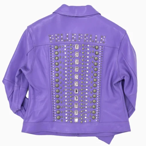 Women's Pelle Pelle Amethyst Purple Studded Full GrainLeather Jacket