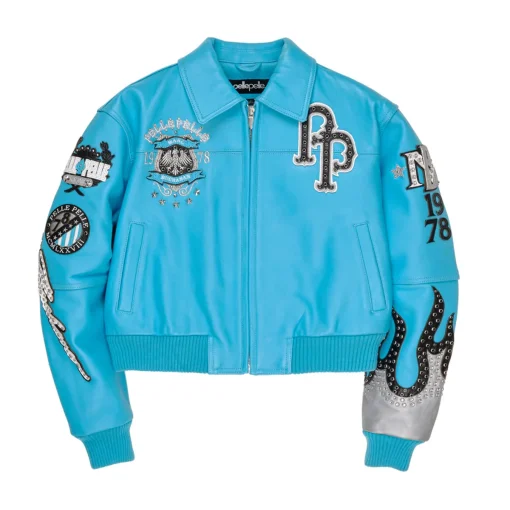 Women's Pelle Pelle World Famous Marc Buchanan 1978 Light Teal Crop Leather Jacket